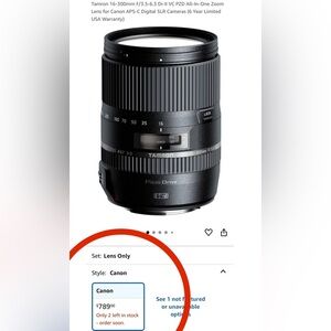 Tamron 16-300mm F/3.5-6.3 Di-II VC PZD All-In-One Zoom Lens for Canon APS-C